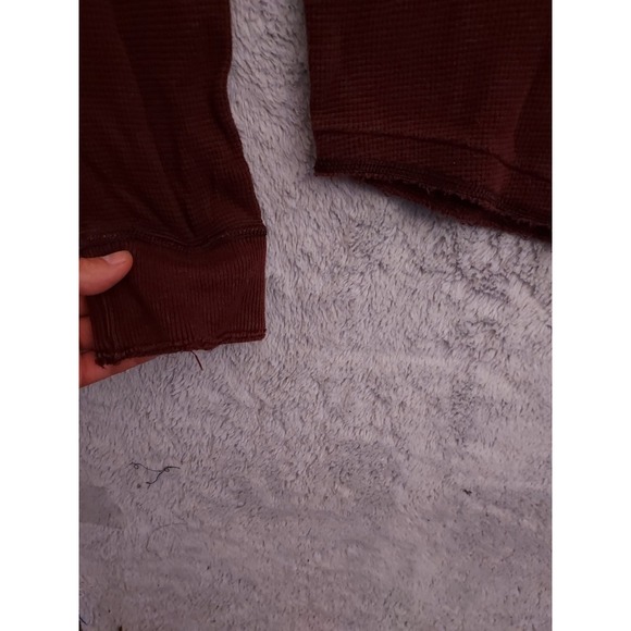 Abercrombie Fitch Shirt Mens Small Waffle Knit Thermal Maroon Moose Frayed Hem S - Picture 6 of 11